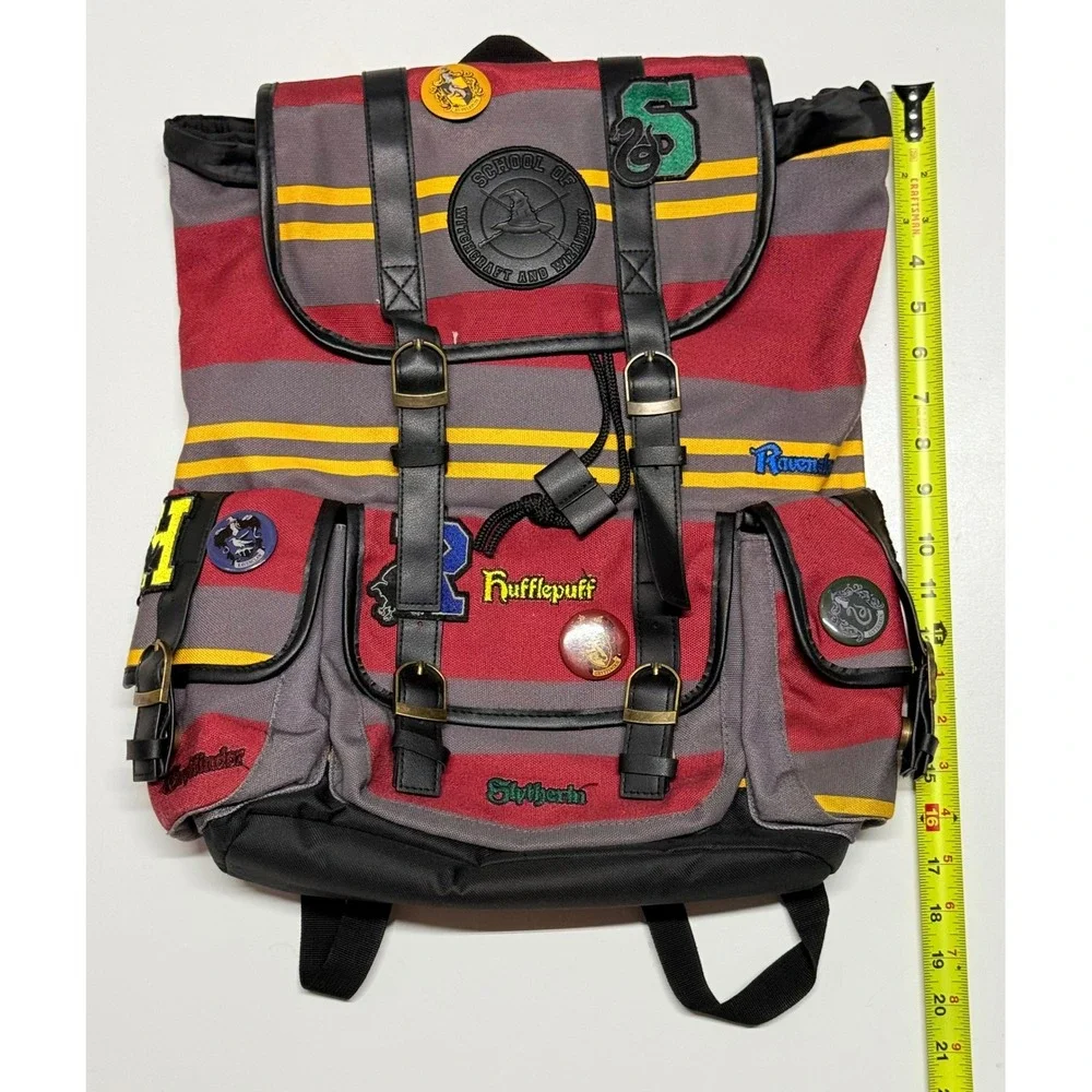 Harry Potter Hogwarts Houses Patches Backpack Rucksack Striped Canvas